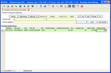 Rendelés tétel költség újraszámítás
