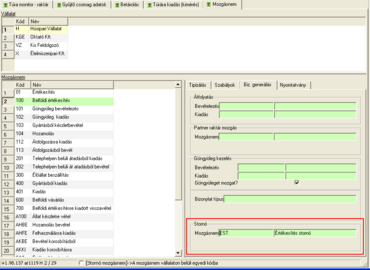 Mozgásnem - stornó mozgásnem beállítása