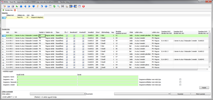 Tárolási hely beállítás példa